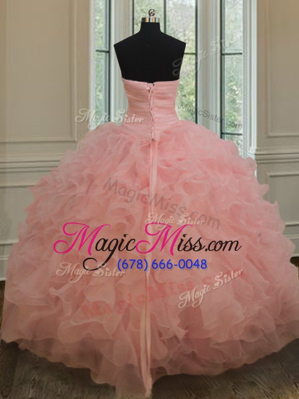 wholesale elegant sweetheart sleeveless lace up quinceanera gown watermelon red organza