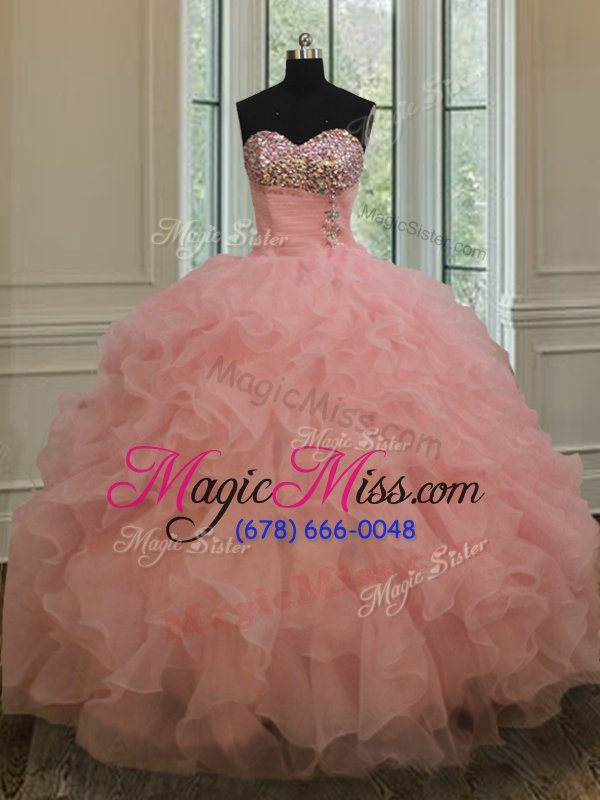 wholesale elegant sweetheart sleeveless lace up quinceanera gown watermelon red organza