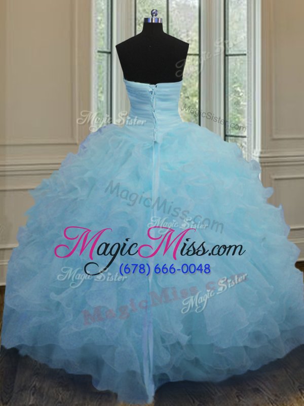 wholesale high quality baby blue ball gowns organza sweetheart sleeveless beading and ruffles floor length lace up 15 quinceanera dress