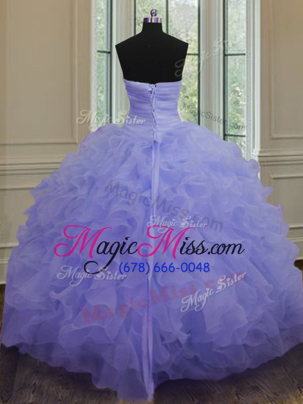 wholesale luxury lavender ball gowns organza sweetheart sleeveless beading and ruffles floor length lace up sweet 16 dresses