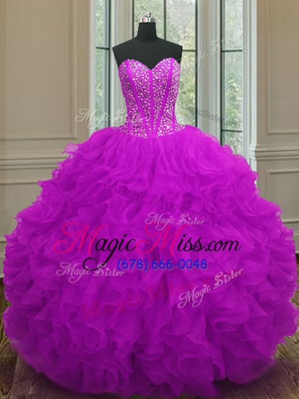 wholesale new arrival sweetheart sleeveless sweet 16 dresses floor length beading and ruffles purple organza