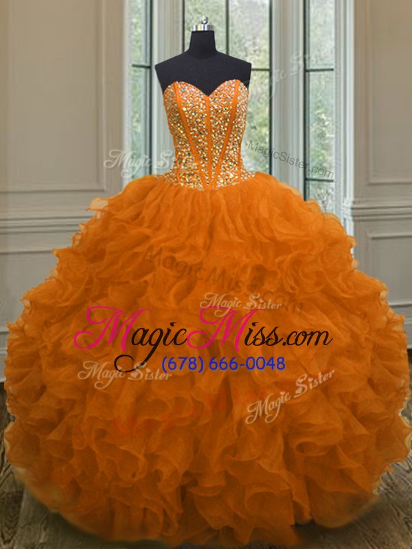 wholesale sweetheart sleeveless lace up ball gown prom dress orange organza