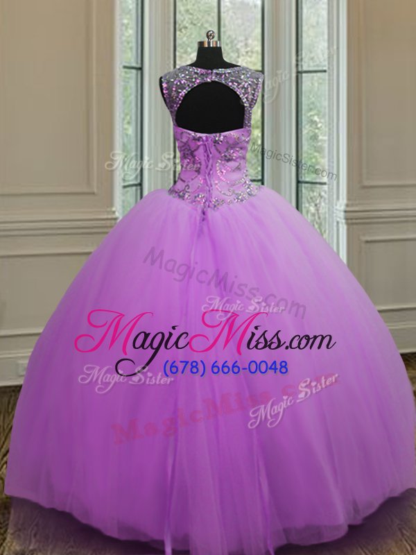 wholesale custom design purple halter top neckline beading quinceanera gown sleeveless lace up