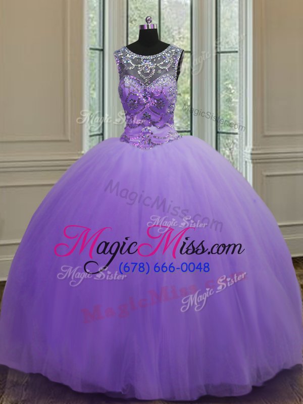 wholesale attractive floor length lavender 15 quinceanera dress scoop sleeveless lace up