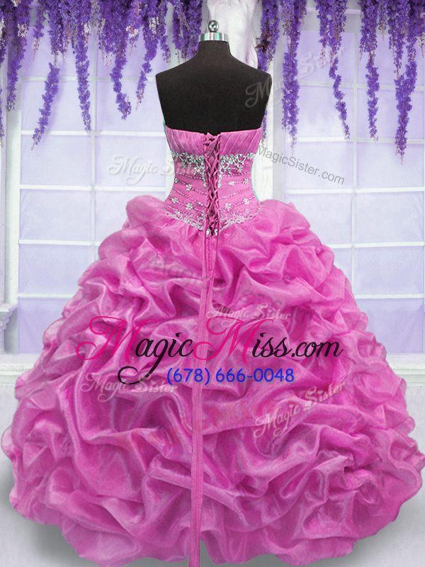wholesale ideal rose pink strapless lace up beading sweet 16 dress sleeveless