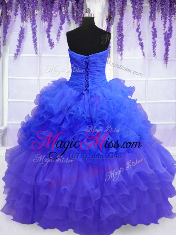 wholesale latest sleeveless organza floor length lace up vestidos de quinceanera in blue for with beading and ruffled layers and pick ups