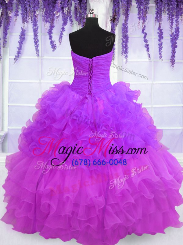 wholesale colorful purple ball gowns beading and ruffled layers and pick ups 15 quinceanera dress lace up organza sleeveless floor length
