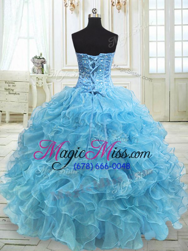 wholesale sophisticated baby blue sweetheart lace up beading and ruffles quince ball gowns sleeveless