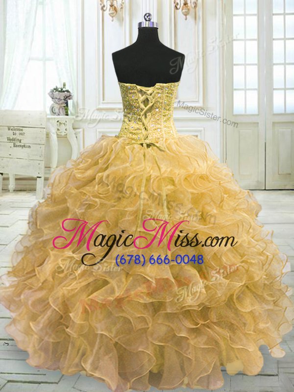 wholesale enchanting light yellow sweetheart lace up beading and ruffles quinceanera dresses sleeveless
