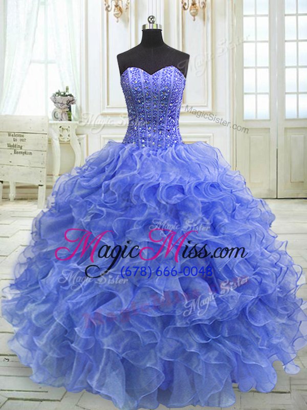wholesale attractive blue sleeveless organza lace up quinceanera gown for military ball and sweet 16 and quinceanera