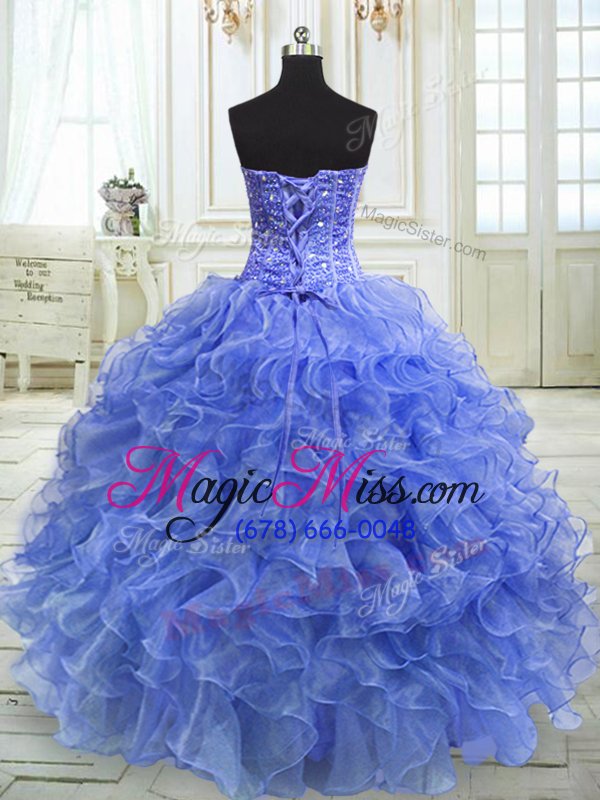 wholesale attractive blue sleeveless organza lace up quinceanera gown for military ball and sweet 16 and quinceanera