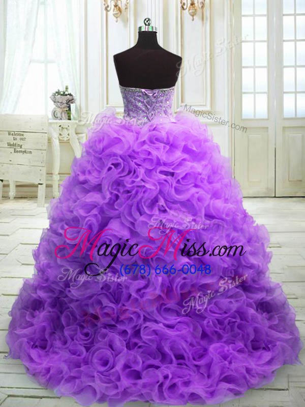 wholesale clearance purple sleeveless beading and ruffles lace up sweet 16 quinceanera dress