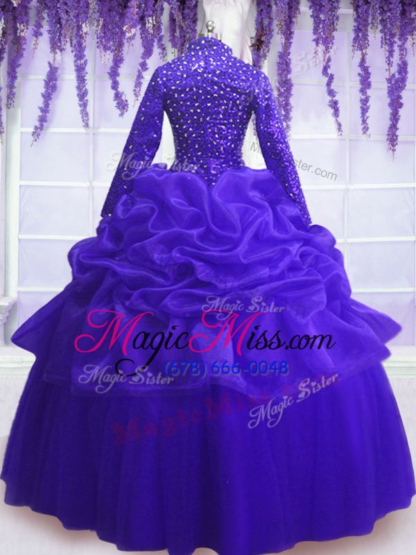 wholesale royal blue v-neck zipper sequins and pick ups quinceanera dresses long sleeves