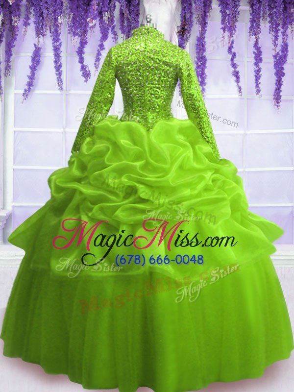 wholesale classical organza long sleeves floor length quinceanera gown and sequins and pick ups