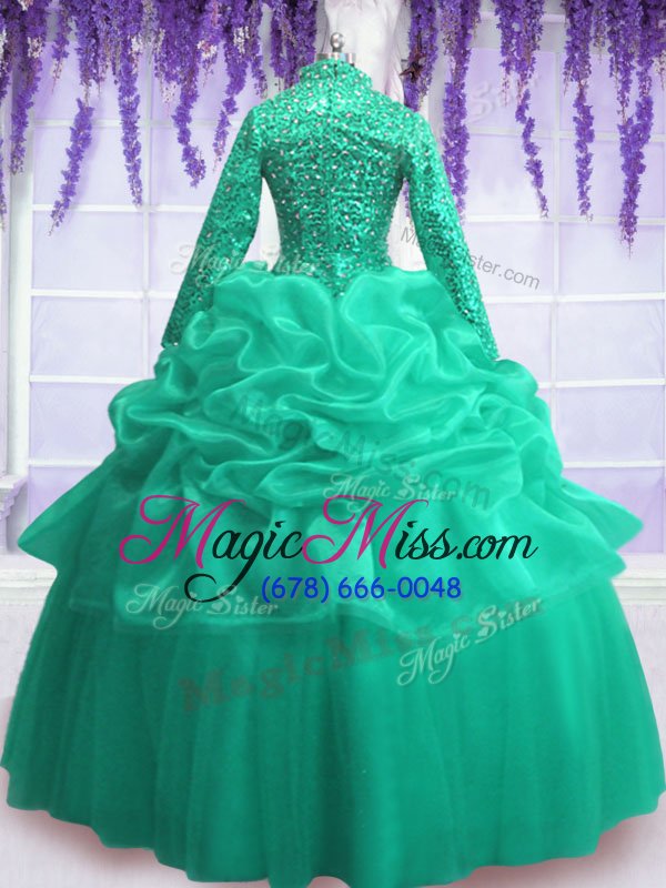 wholesale custom design organza long sleeves floor length quinceanera gown and sequins and pick ups