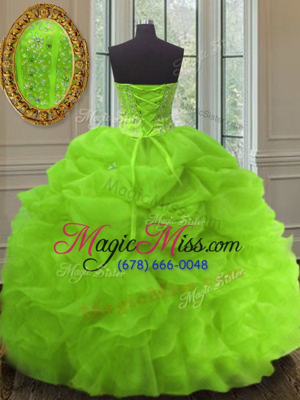 wholesale customized lace up vestidos de quinceanera beading and ruffles and pick ups sleeveless floor length