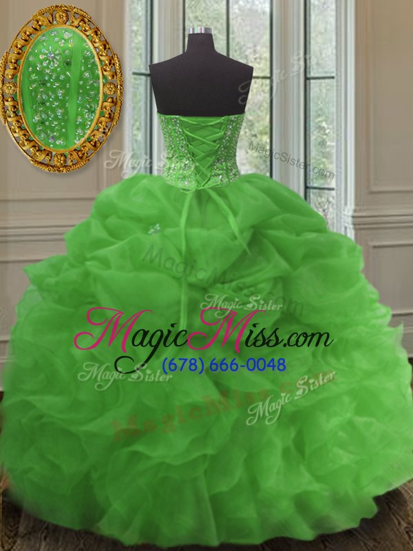 wholesale custom designed pick ups ball gowns 15th birthday dress green sweetheart organza sleeveless floor length lace up