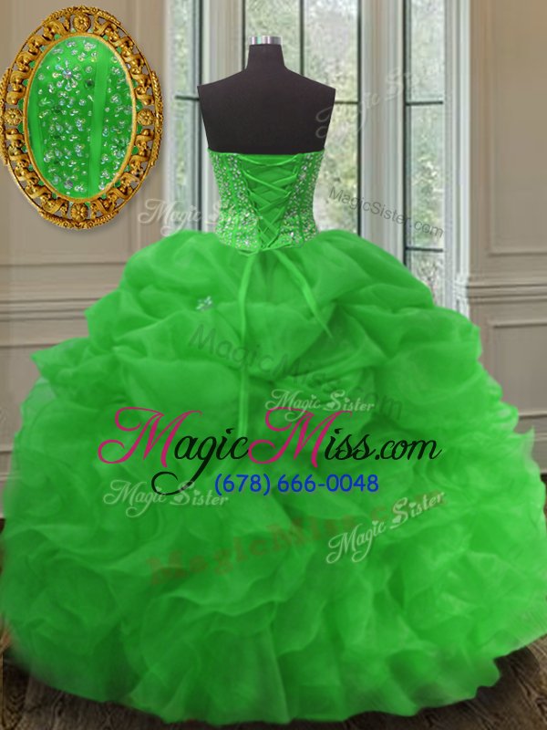 wholesale sweetheart sleeveless vestidos de quinceanera floor length beading and ruffles and pick ups green organza