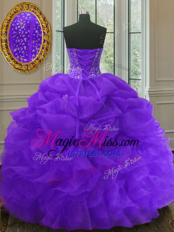 wholesale suitable organza sleeveless floor length vestidos de quinceanera and beading and ruffles and pick ups