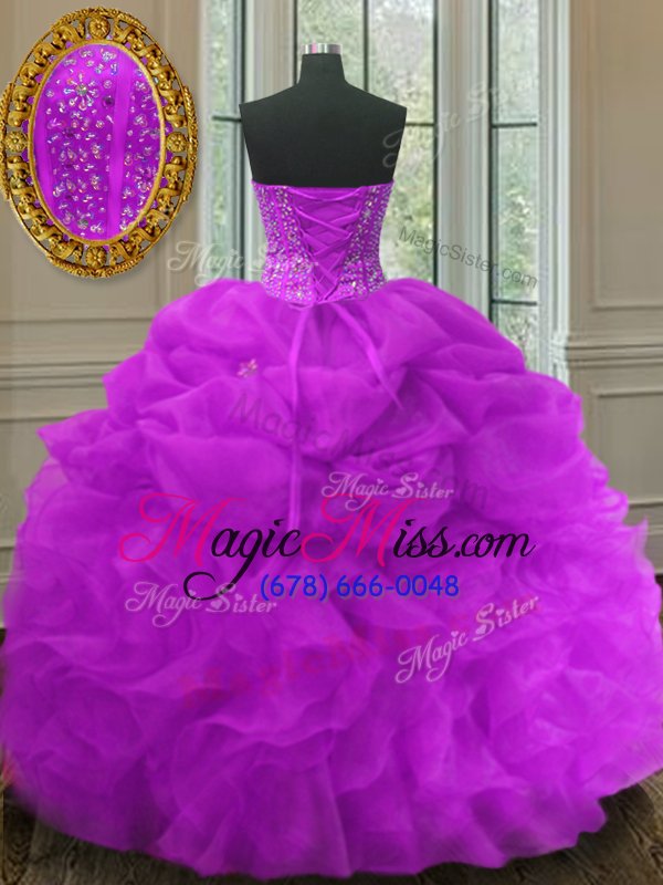 wholesale smart purple sweetheart lace up beading and ruffles and pick ups 15 quinceanera dress sleeveless