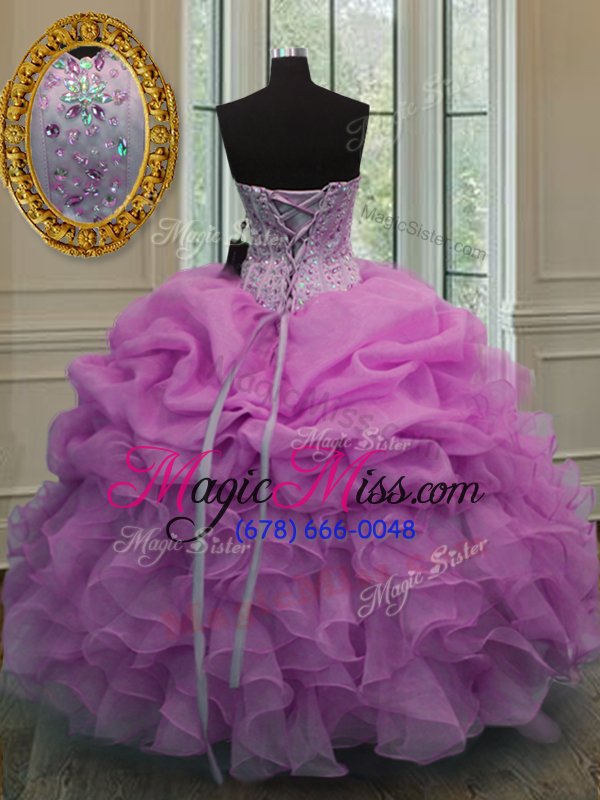 wholesale perfect lilac lace up sweetheart beading and ruffles and pick ups sweet 16 quinceanera dress organza sleeveless