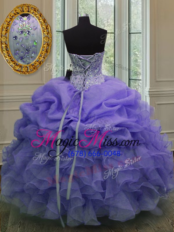 wholesale fabulous pick ups ball gowns quinceanera gown lavender sweetheart organza sleeveless floor length lace up