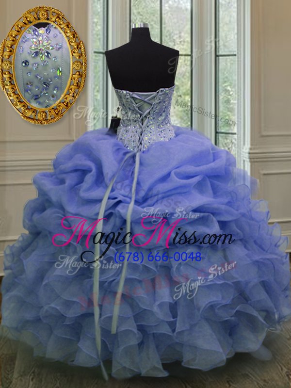 wholesale extravagant blue lace up quinceanera gowns beading and pick ups sleeveless floor length