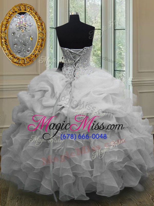 wholesale best selling white organza lace up sweetheart sleeveless floor length 15 quinceanera dress beading and pick ups