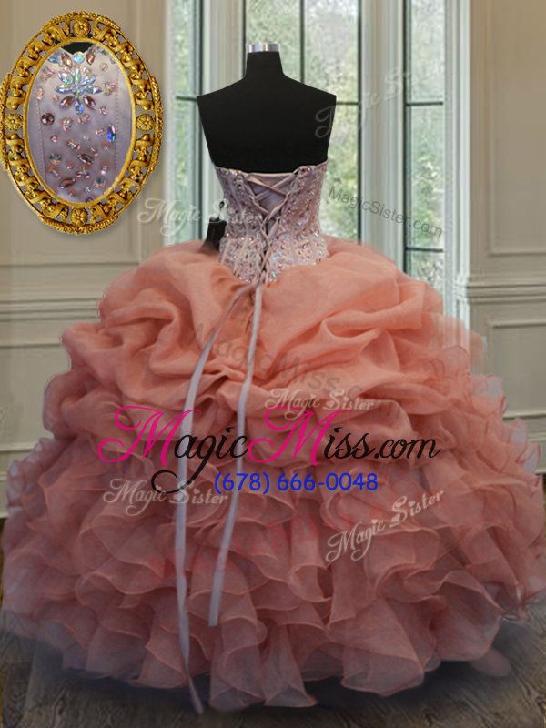 wholesale superior orange sweetheart neckline beading and pick ups quince ball gowns sleeveless lace up