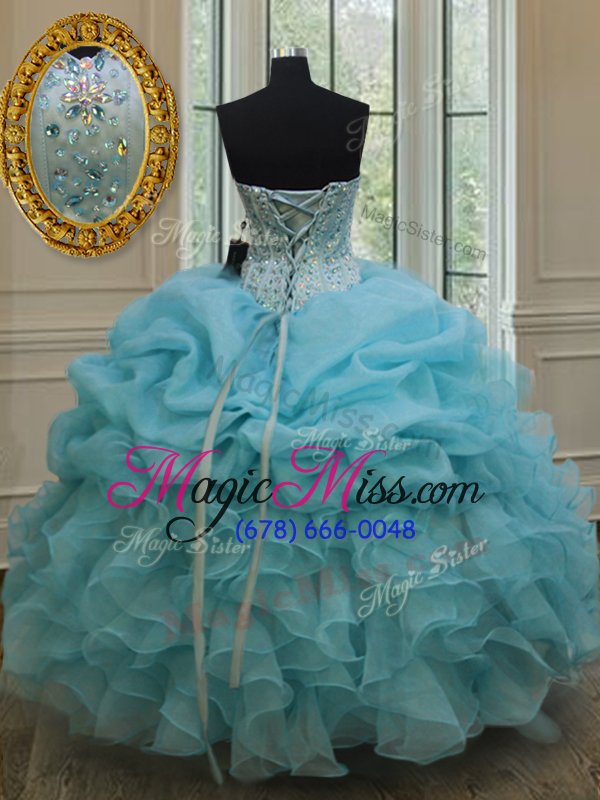 wholesale perfect baby blue organza lace up sweetheart sleeveless floor length vestidos de quinceanera beading and pick ups