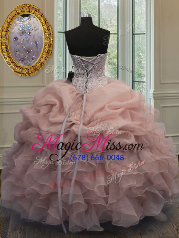 wholesale luxury organza sweetheart sleeveless lace up beading and pick ups sweet 16 quinceanera dress in baby pink