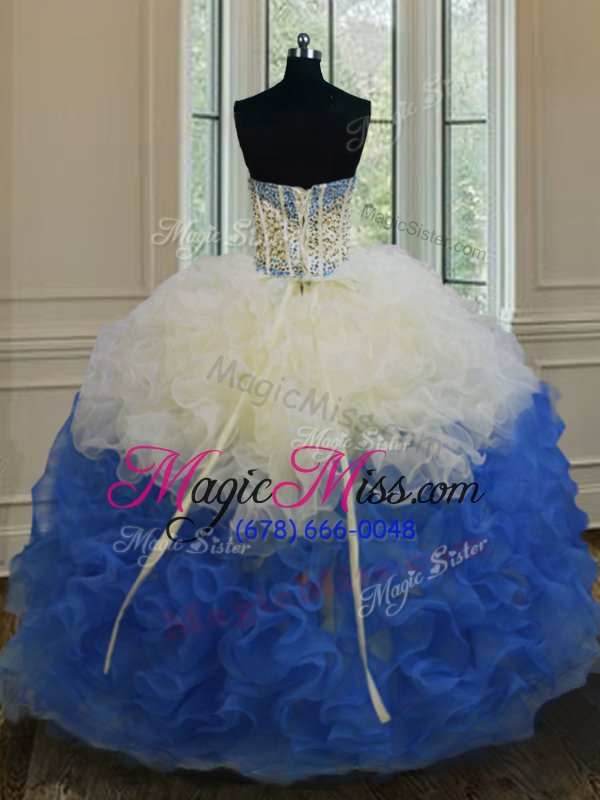 wholesale suitable blue and white ball gowns beading and ruffles sweet 16 quinceanera dress lace up organza sleeveless floor length