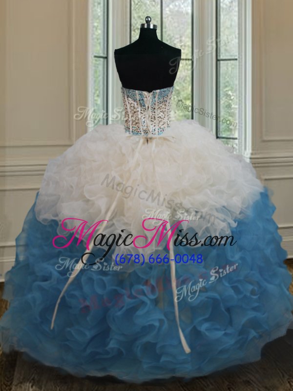 wholesale custom designed strapless sleeveless organza quinceanera dresses beading and ruffles lace up