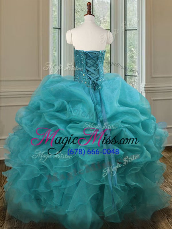 wholesale fabulous floor length lace up quinceanera dresses aqua blue and in for military ball and sweet 16 and quinceanera with beading and ruffles