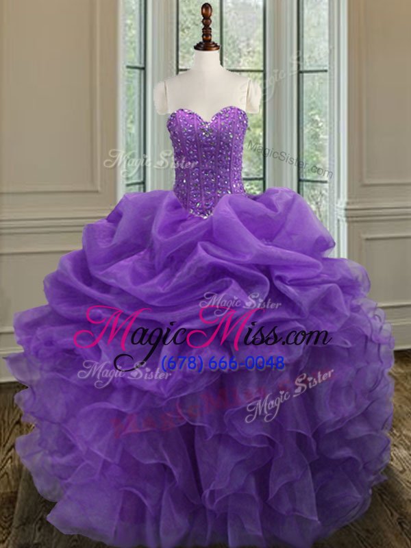 wholesale flirting lavender ball gowns organza sweetheart sleeveless beading and ruffles floor length lace up quinceanera gowns
