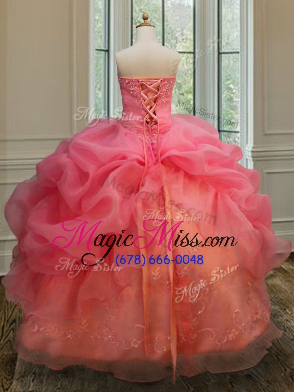wholesale adorable sleeveless organza floor length lace up quinceanera gowns in pink for with embroidery and pick ups