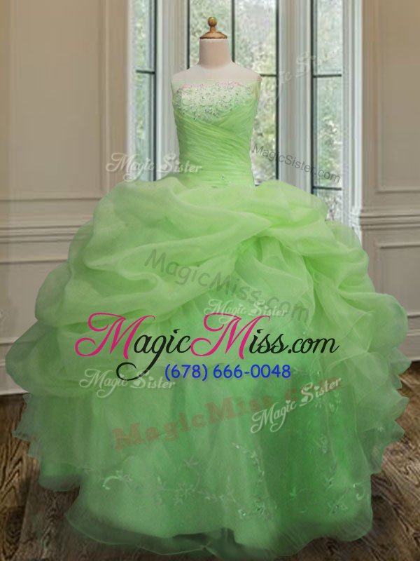 wholesale custom made pick ups floor length ball gowns sleeveless yellow green quinceanera dress lace up