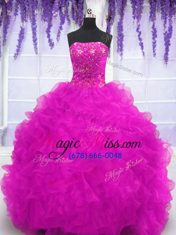wholesale charming organza sleeveless with train sweet 16 dress brush train and beading and appliques and ruffles