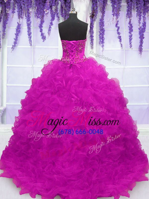 wholesale charming organza sleeveless with train sweet 16 dress brush train and beading and appliques and ruffles