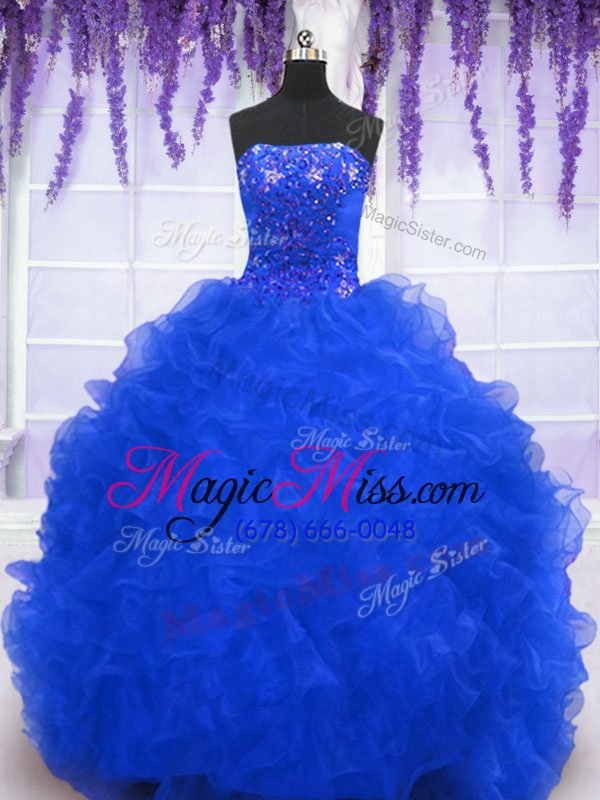 wholesale spectacular organza sleeveless with train sweet 16 dress brush train and beading and ruffles