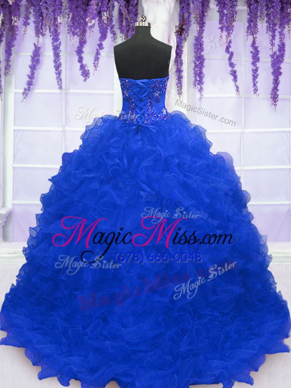 wholesale spectacular organza sleeveless with train sweet 16 dress brush train and beading and ruffles