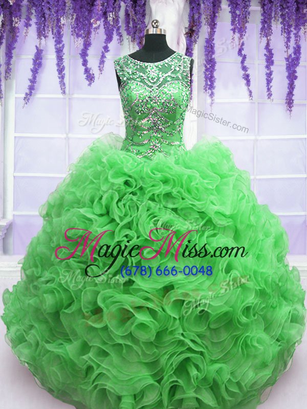 wholesale new style scoop sleeveless organza ball gown prom dress beading and ruffles lace up