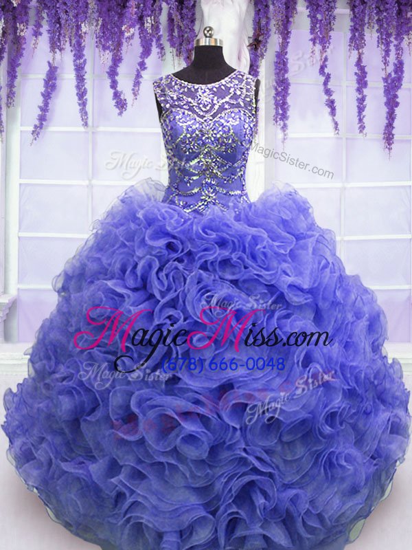 wholesale hot sale ball gowns sweet 16 dresses purple scoop organza sleeveless floor length lace up