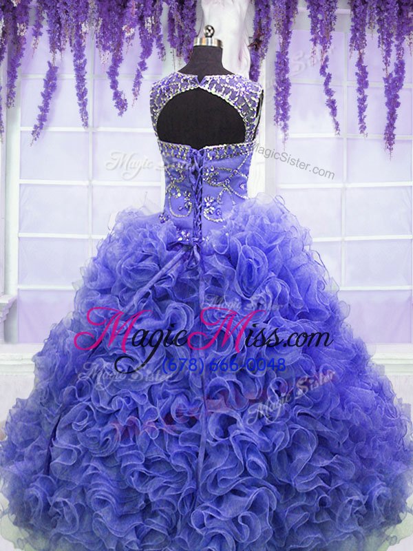 wholesale hot sale ball gowns sweet 16 dresses purple scoop organza sleeveless floor length lace up