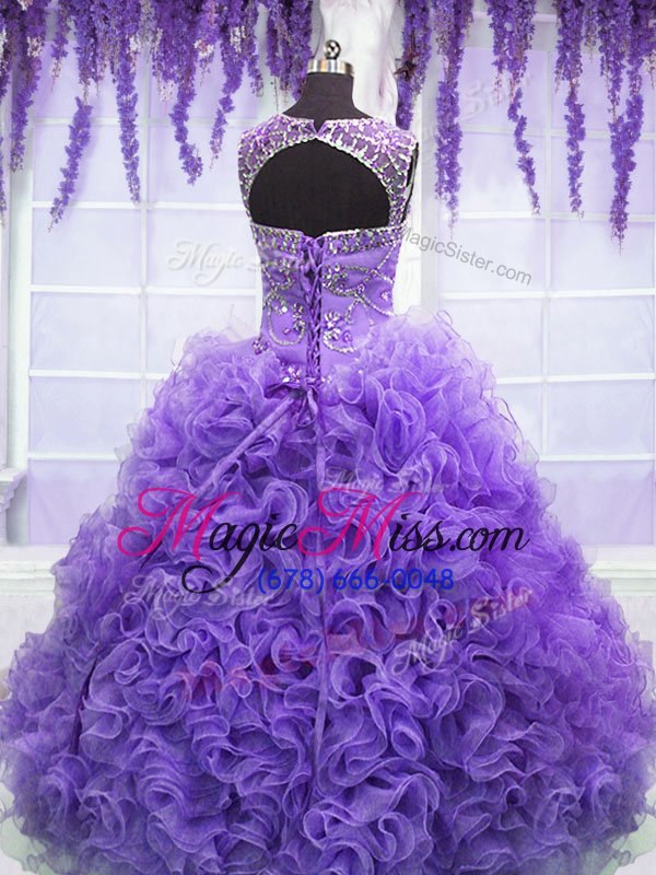 wholesale organza scoop sleeveless lace up beading and ruffles vestidos de quinceanera in lavender