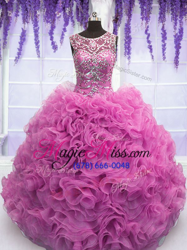 wholesale exceptional scoop lilac sleeveless organza lace up quinceanera dresses for military ball and sweet 16 and quinceanera