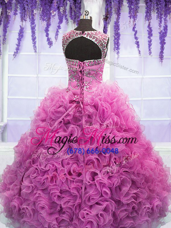 wholesale exceptional scoop lilac sleeveless organza lace up quinceanera dresses for military ball and sweet 16 and quinceanera