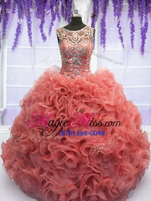 wholesale graceful scoop sleeveless beading and ruffles lace up vestidos de quinceanera