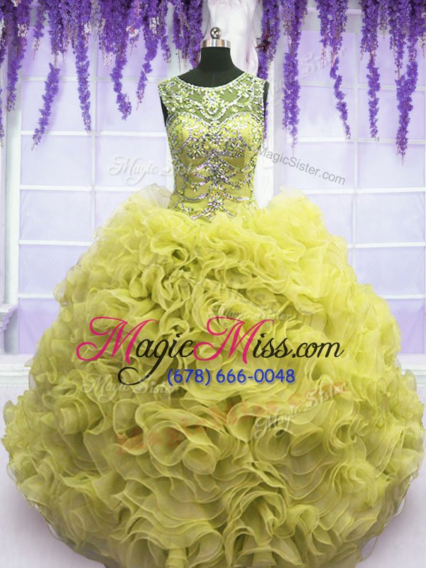 wholesale scoop yellow sleeveless organza lace up 15 quinceanera dress for military ball and sweet 16 and quinceanera