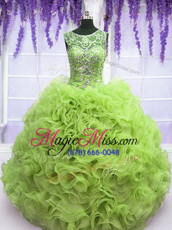 wholesale discount scoop sleeveless floor length beading and ruffles lace up quinceanera gown